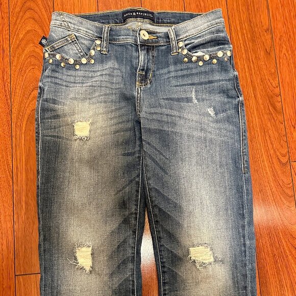 Rock & Republic Denim Jeans Women's Size 4 Blue Low Rise Indee Distress Studded - Picture 3 of 14